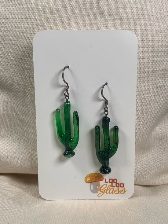Loo Loo Glass Jewelry - 🍄 Loo Loo Glass Hand Blown Glass Cactus Dangle Drop Earrings 925 Silver